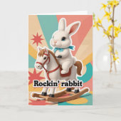 Retro rockende konijn begroeting kaart (Gele Bloem)