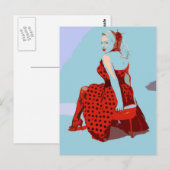 Retro Rocker Lady in Polka Dot Dress Briefkaart (Voorkant / Achterkant)