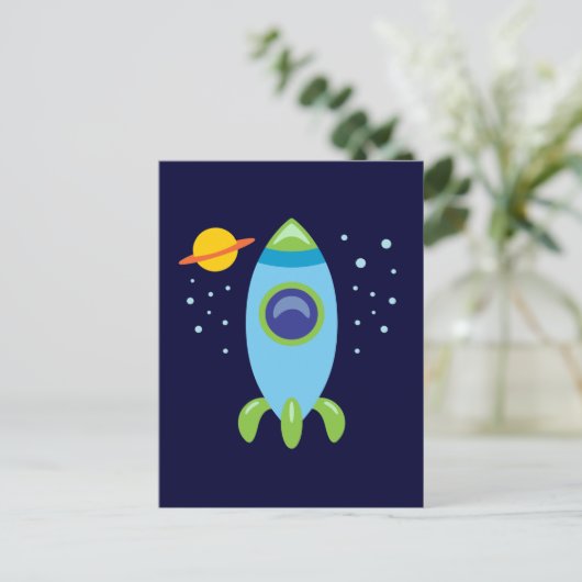 Retro Rocket Briefkaart (Staand voorkant)