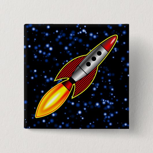 Retro Rocket - Gepersonaliseerd Vierkante Button 5,1 Cm (Voorkant)