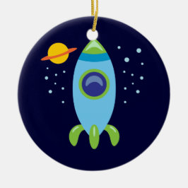 Retro Rocket Keramisch Ornament