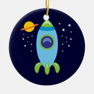 Retro Rocket Keramisch Ornament