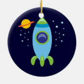 Retro Rocket Keramisch Ornament (Achterkant)
