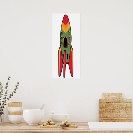 Retro Rocket - Kleur Poster (Keuken)
