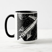 Retro Rocket Mok – Kosmisch Cool in Zwart & Wit (Links)