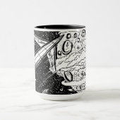 Retro Rocket Mok – Kosmisch Cool in Zwart & Wit (Midden)