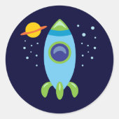 Retro Rocket Ronde Sticker (Voorkant)