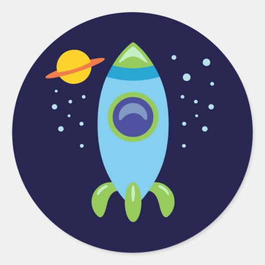 Retro Rocket Ronde Sticker (Voorkant)