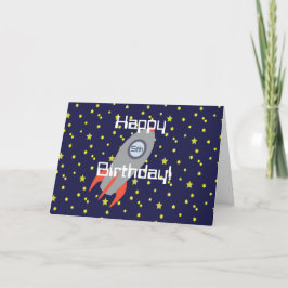 Retro Rocket Ship and Stars Happy Birthday Kaart