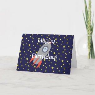 Retro Rocket Ship and Stars Happy Birthday Kaart