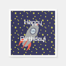 Retro Rocket Ship and Stars Happy Birthday Servet
