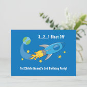 Retro Rocket Ship Birthday Invitation 5x7 Kaart (Staand voorkant)