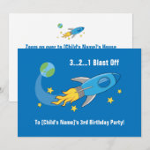 Retro Rocket Ship Birthday Invitation 5x7 Kaart (Voorkant / Achterkant)
