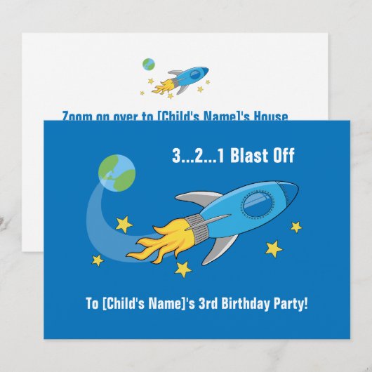 Retro Rocket Ship Birthday Invitation 5x7 Kaart (Voorkant / Achterkant)