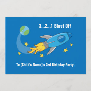 Retro Rocket Ship Birthday Invitation 5x7 Kaart