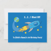 Retro Rocket Ship Birthday Invite Kaart (Voorkant)
