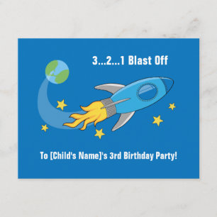 Retro Rocket Ship Birthday Invite Kaart