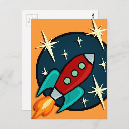 RETRO ROCKET SHIP BRIEFKAART (Voorkant / Achterkant)