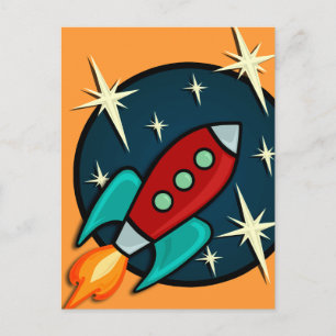 RETRO ROCKET SHIP BRIEFKAART