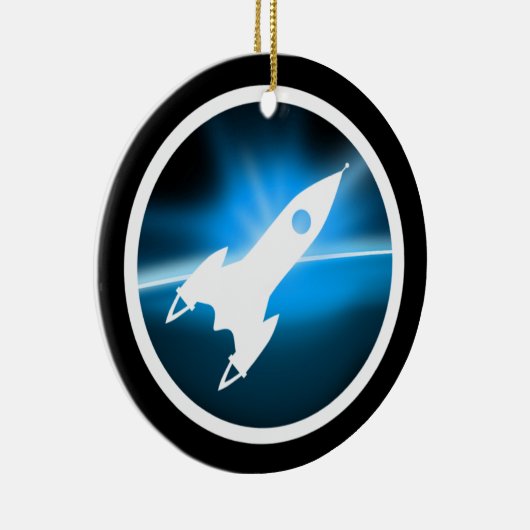 Retro Rocket Ship Graphic Keramisch Ornament (Rechts)