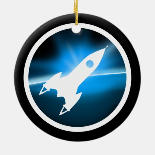 Retro Rocket Ship Graphic Keramisch Ornament (Achterkant)