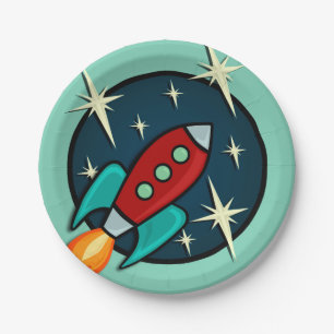 RETRO ROCKET SHIP GRAPHIC PAPIER BORD