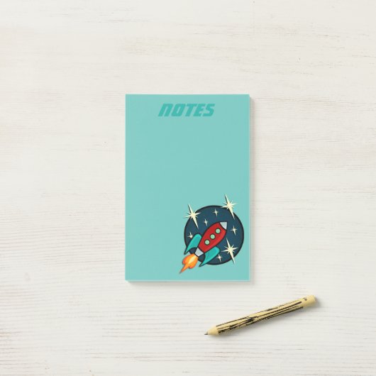 RETRO ROCKET SHIP GRAPHIC POST-IT NOTEPAD POST-IT® NOTES (Op bureau)