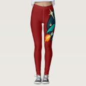 RETRO ROCKET SHIP GRAPHIC RED LEGGINGS (Voorkant)