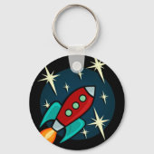 RETRO ROCKET SHIP GRAPHIC ROUND SLEUTELHANGER (Voorkant)