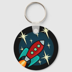 RETRO ROCKET SHIP GRAPHIC ROUND SLEUTELHANGER
