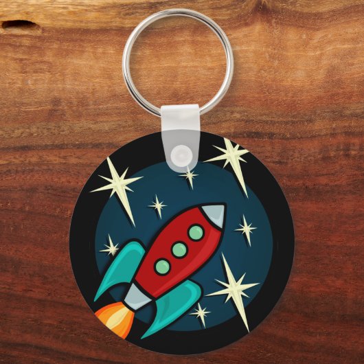 RETRO ROCKET SHIP GRAPHIC ROUND SLEUTELHANGER (Voorkant)