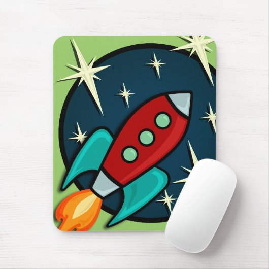 RETRO ROCKET SHIP GRAPHIC VERTICAL MUISMAT (Met muis)