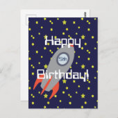 Retro Rocket Ship Happy Birthday Briefkaart (Voorkant / Achterkant)