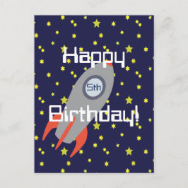 Retro Rocket Ship Happy Birthday Briefkaart