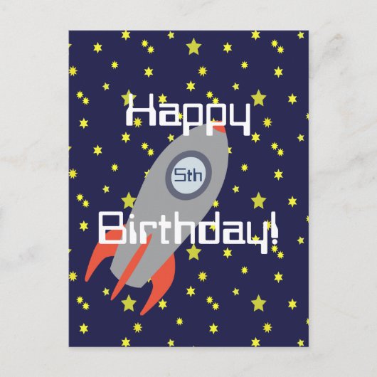 Retro Rocket Ship Happy Birthday Briefkaart (Voorkant)