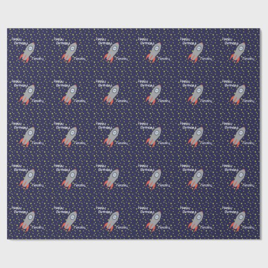 Retro Rocket Ship Happy Birthday Cadeaupapier (Vlak)