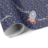 Retro Rocket Ship Happy Birthday Cadeaupapier (Rol Hoek)