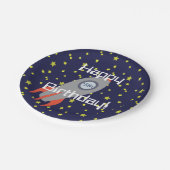 Retro Rocket Ship Happy Birthday Papieren Bordje (Gekanteld)