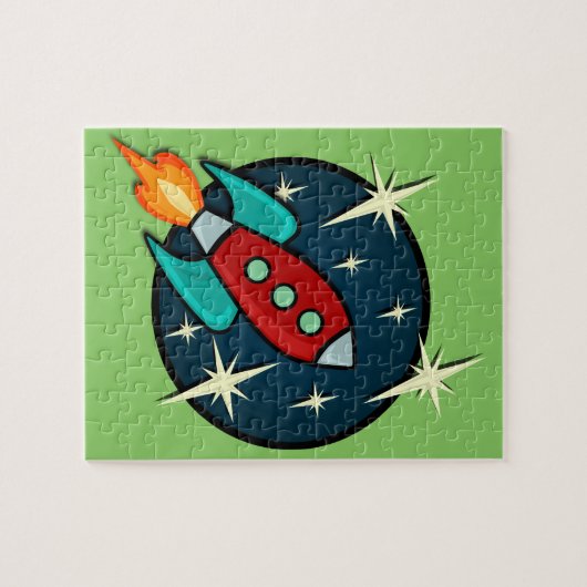 RETRO ROCKET SHIP ILLUSTRATION JIGSAW PUZZLE LEGPUZZEL (Horizontaal)