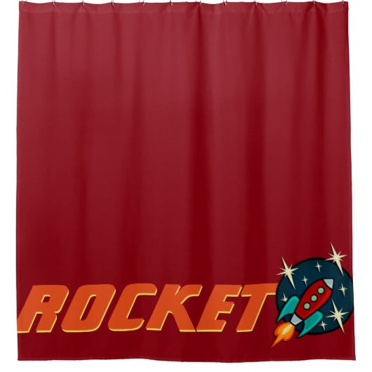 RETRO ROCKET SHIP ILLUSTRATION SHOWER CURTATION DOUCHEGORDIJN (Voorkant)