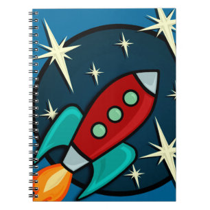 RETRO ROCKET SHIP ILLUSTRATION SPIRAL NOTEBOOK NOTITIEBOEK