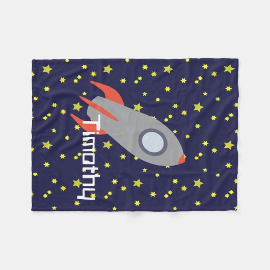 Retro Rocket Ship in Space Fleece Deken (Voorkant (Horizontaal))