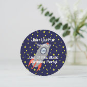 Retro Rocket Ship in Space Party Invitation Kaart (Staand voorkant)
