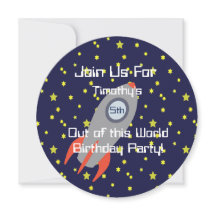 Retro Rocket Ship in Space Party Invitation