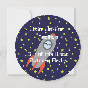 Retro Rocket Ship in Space Party Invitation Kaart