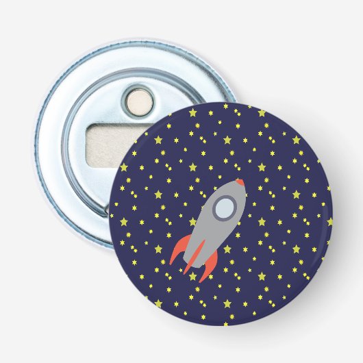 Retro Rocket Ship met Star Pattern Background Button Flesopener (Voorkant)