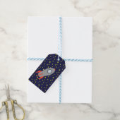 Retro Rocket Ship met Star Pattern Background Cadeaulabel (Met Touw)