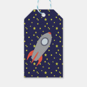 Retro Rocket Ship met Star Pattern Background Cadeaulabel (Voorkant)