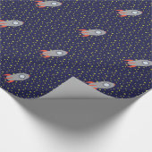 Retro Rocket Ship met Star Pattern Background Cadeaupapier (Hoek)