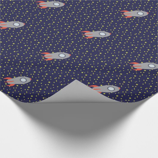 Retro Rocket Ship met Star Pattern Background Cadeaupapier (Hoek)